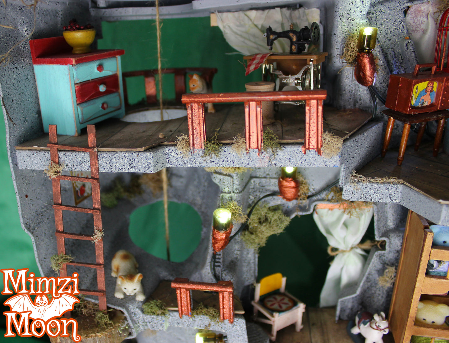 Furnished and Lighted Dollhouse Apartment. Fairy House Mansion.