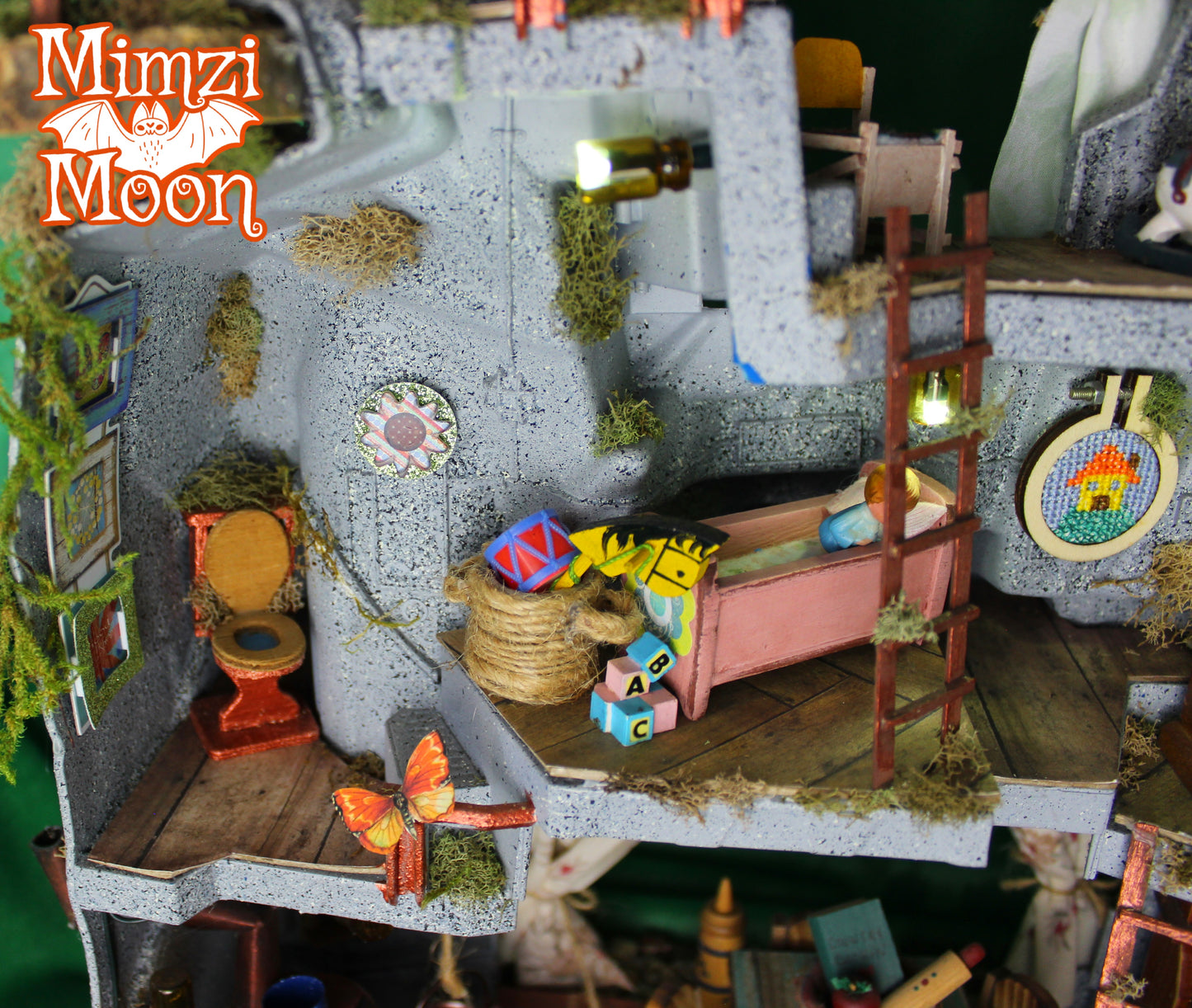 Furnished and Lighted Dollhouse Apartment. Fairy House Mansion.