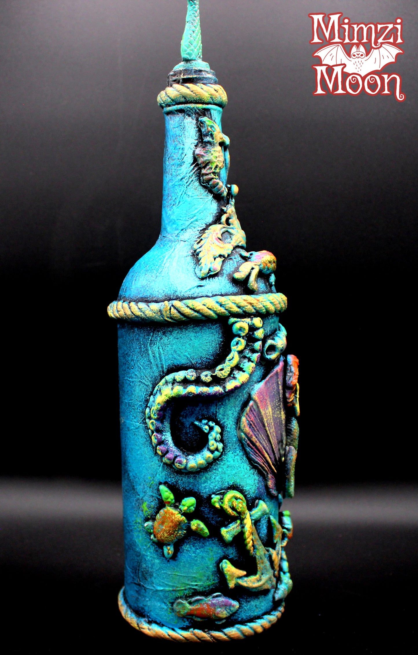 Mermaid Art Bottle.  Handmade, Nautical, Under the Sea Decoration.