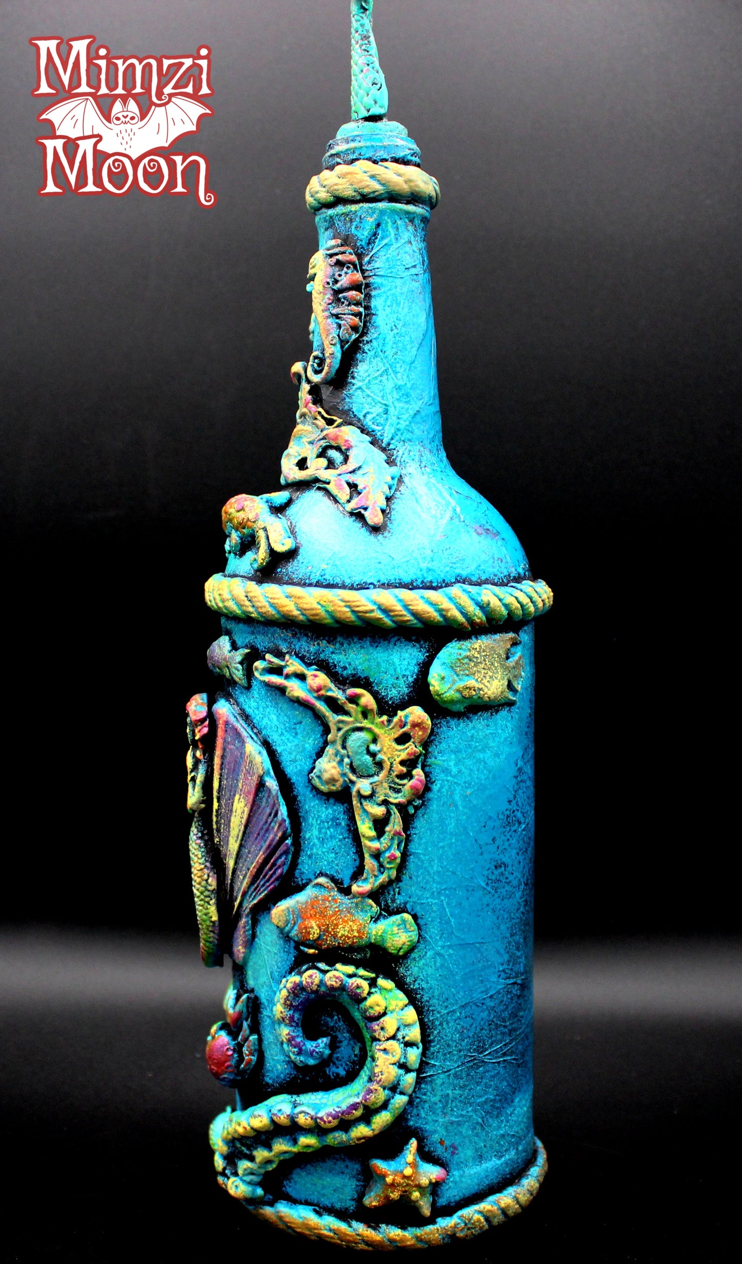 Mermaid Art Bottle.  Handmade, Nautical, Under the Sea Decoration.