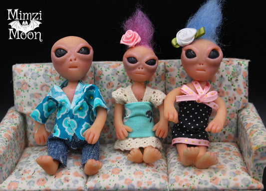 Handmade Alien Dolls.  Dolls for Fairy Dollhouses.