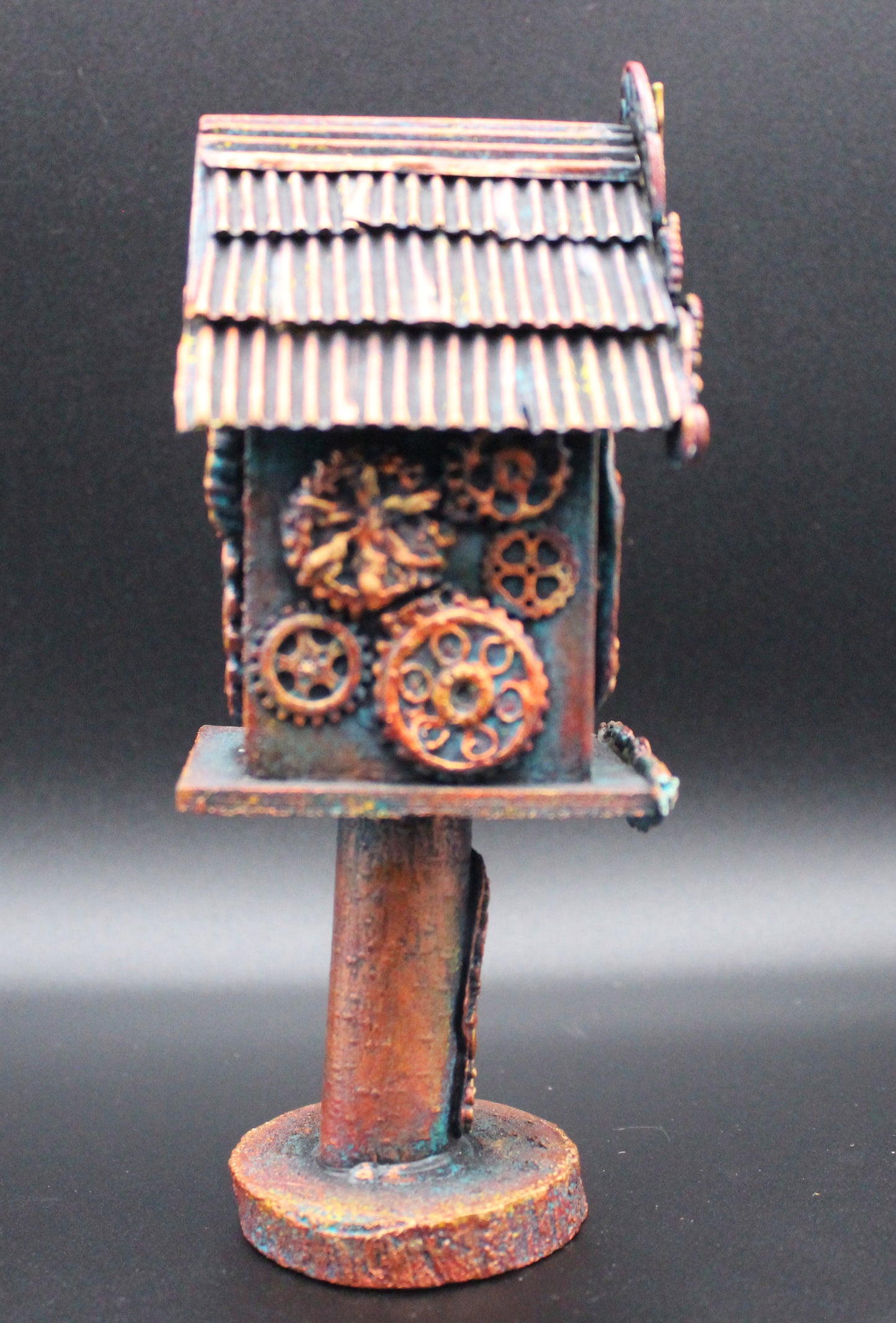 Steampunk Fairy House Birdhouse.  Mixed Media Tabletop Decoration.