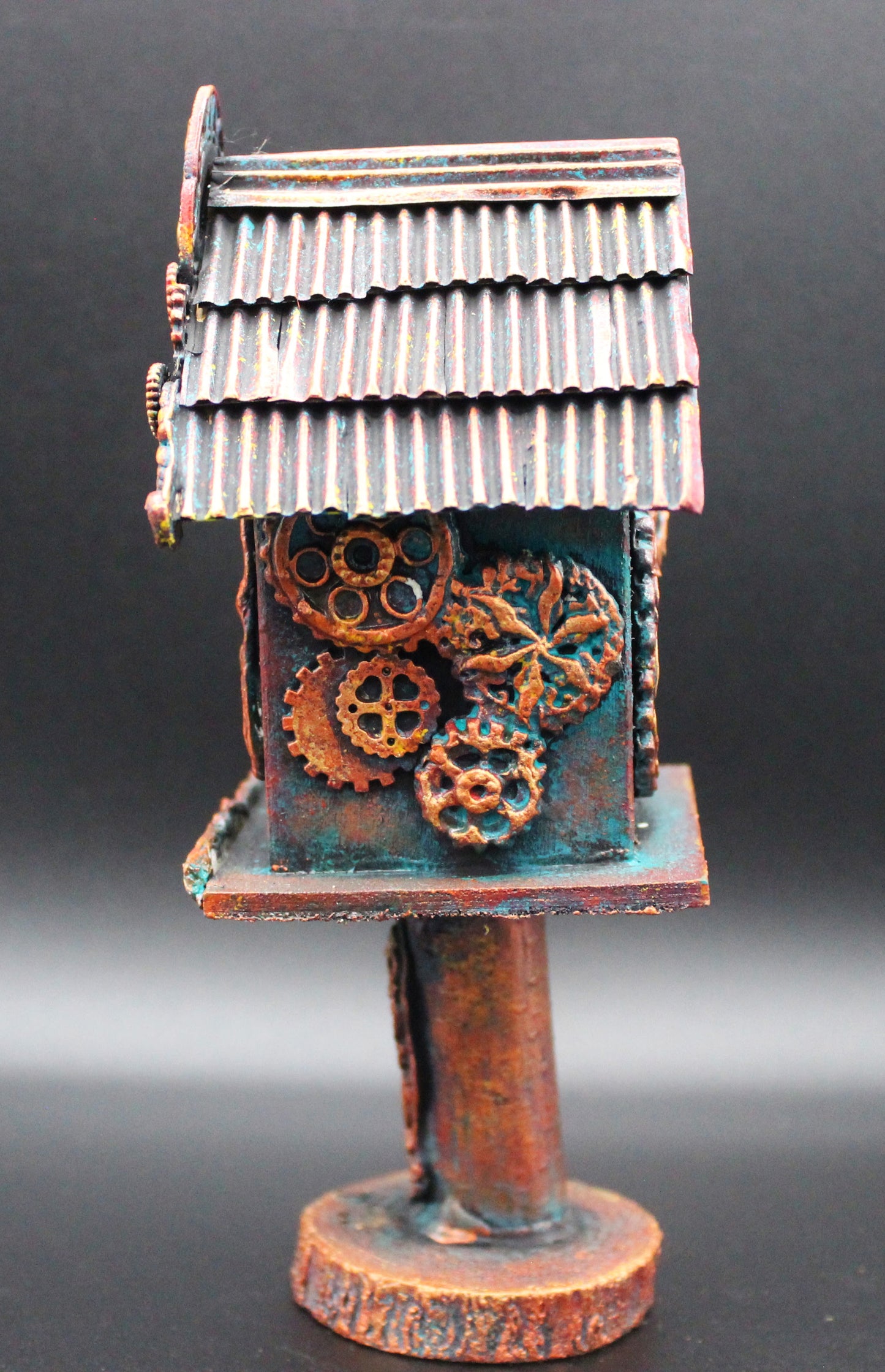 Steampunk Fairy House Birdhouse.  Mixed Media Tabletop Decoration.