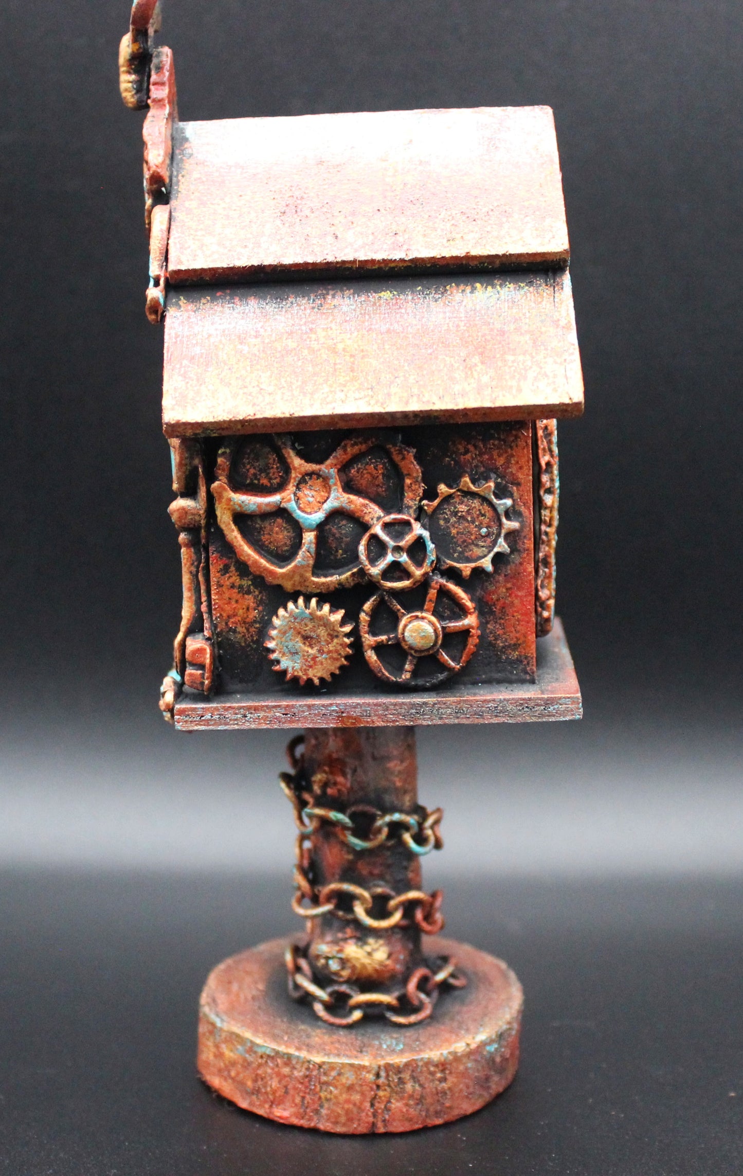 Steampunk Birdhouse Fairy House. Mixed Media Tabletop Decoration.