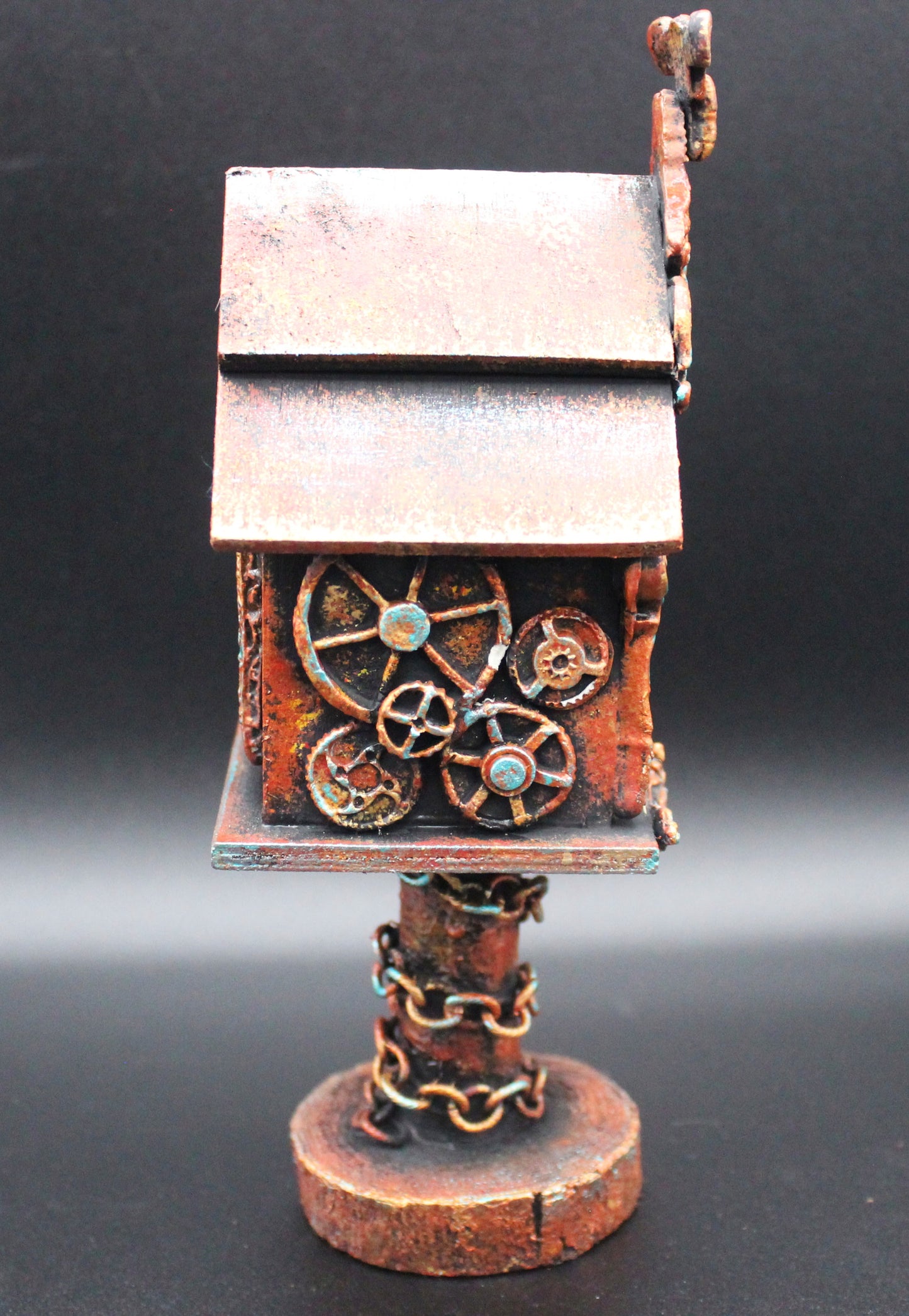 Steampunk Birdhouse Fairy House. Mixed Media Tabletop Decoration.