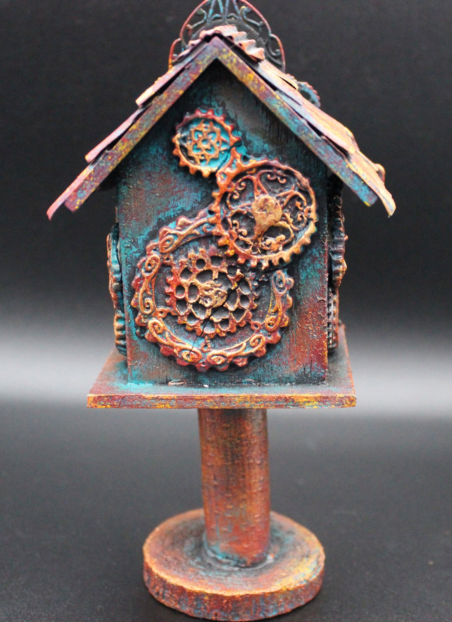 Steampunk Fairy House Birdhouse.  Mixed Media Tabletop Decoration.