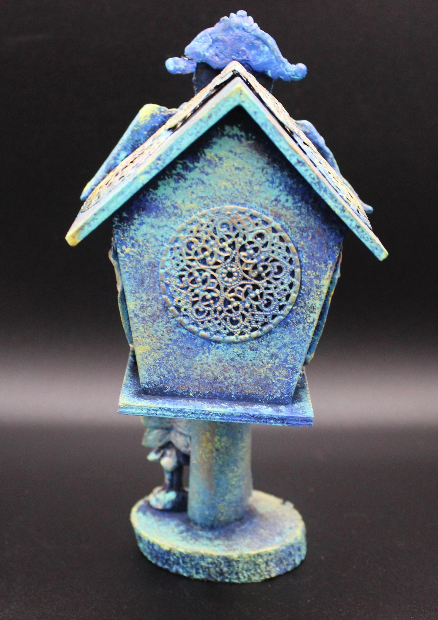 Shabby Chic Fairy House Birdhouse.  Mixed Media Tabletop Decoration.