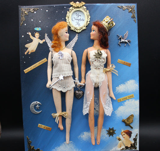 Best Friends or Lesbian Mixed Media Altered Doll Wall Art.