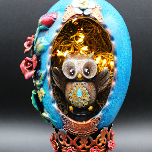 Owl in an Egg Small Decorative Shrine Tabletop Decoration.