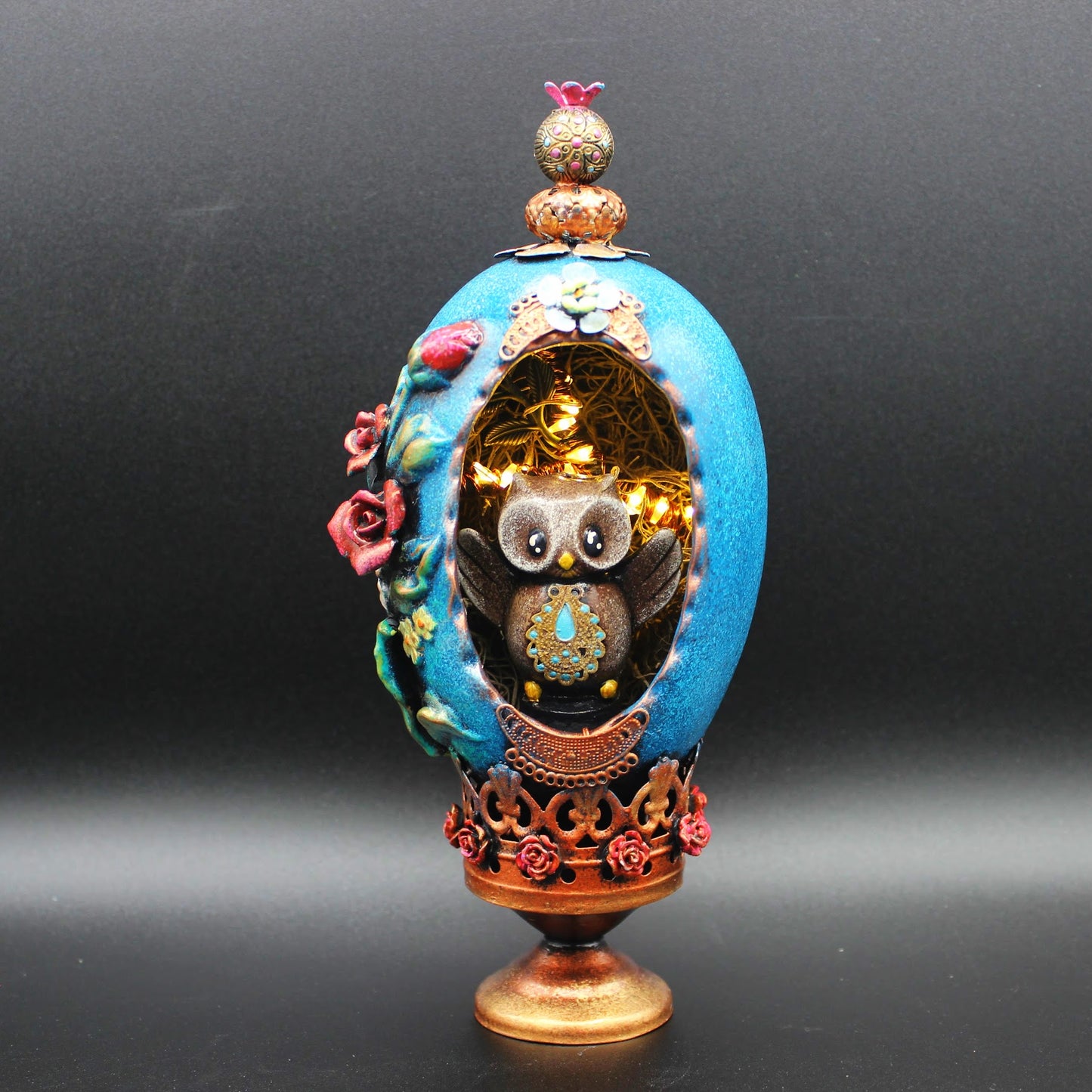 Owl in an Egg Small Decorative Shrine Tabletop Decoration.