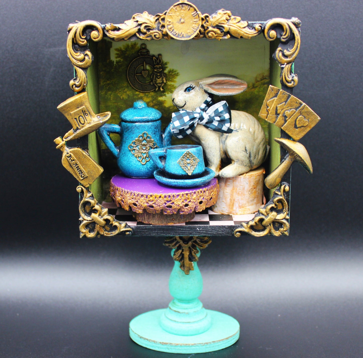 Alice in Wonderland Inspired Rabbit and Tea Set Diorama