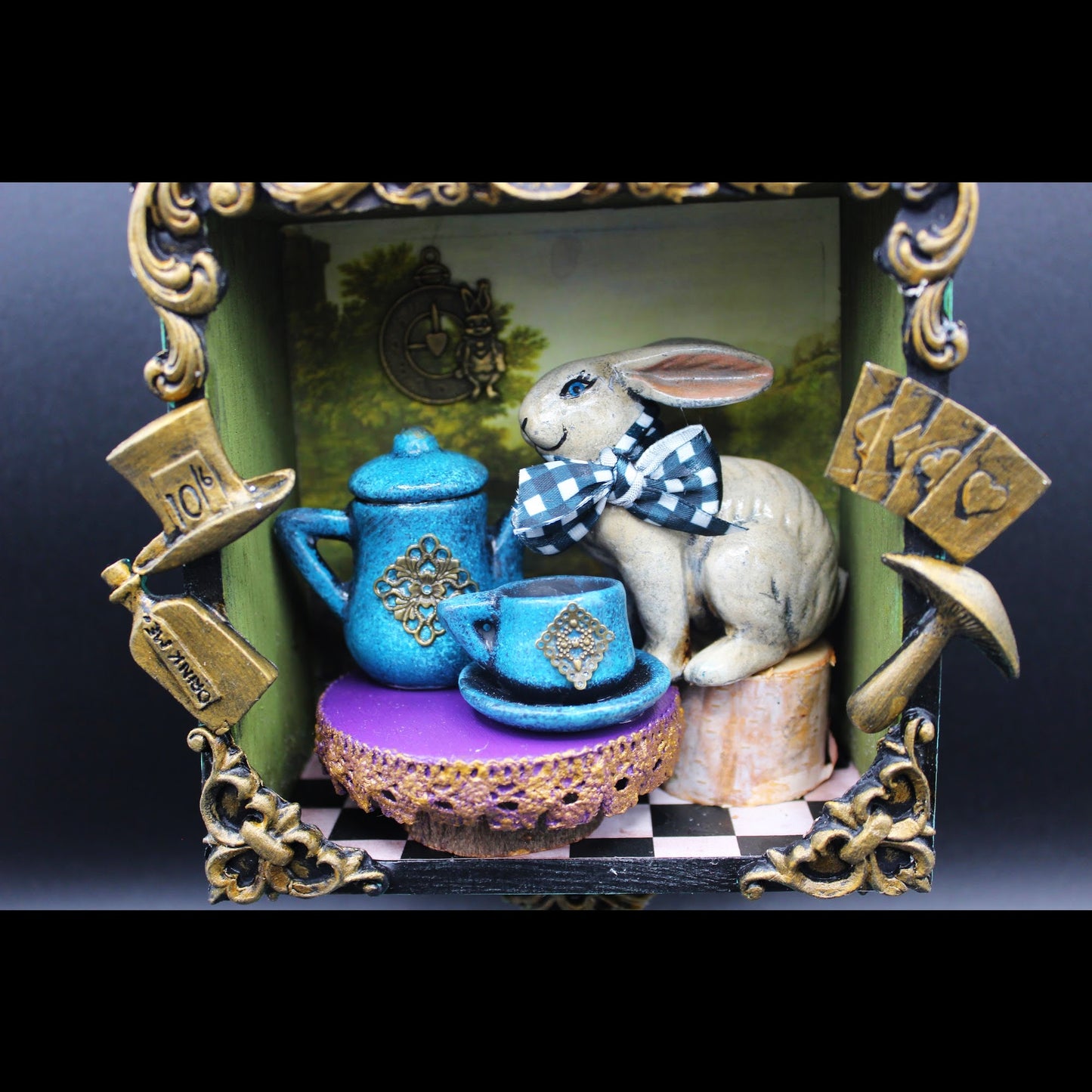 Alice in Wonderland Inspired Rabbit and Tea Set Diorama