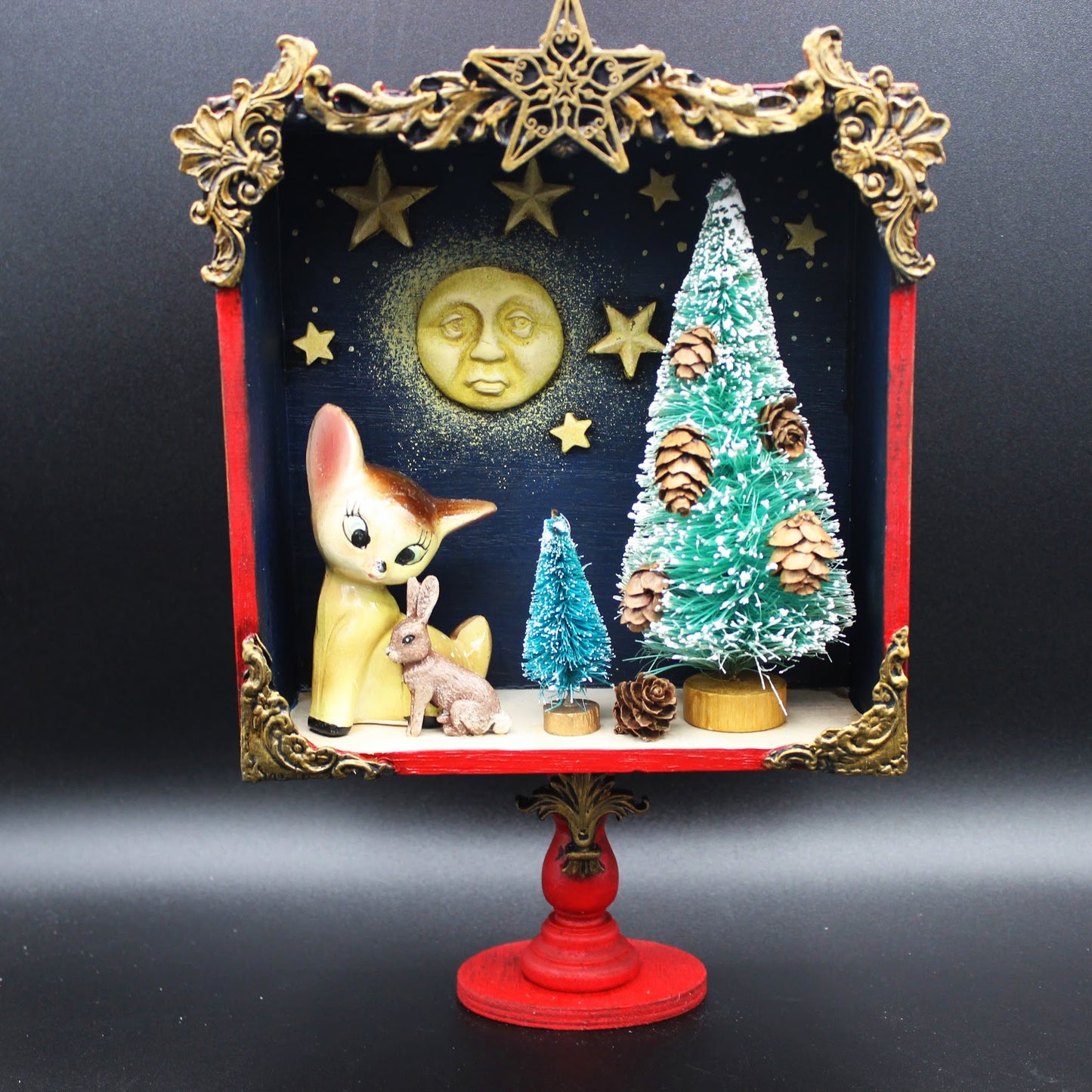 Vintage Deer Winter Diorama Shadow Boxes.