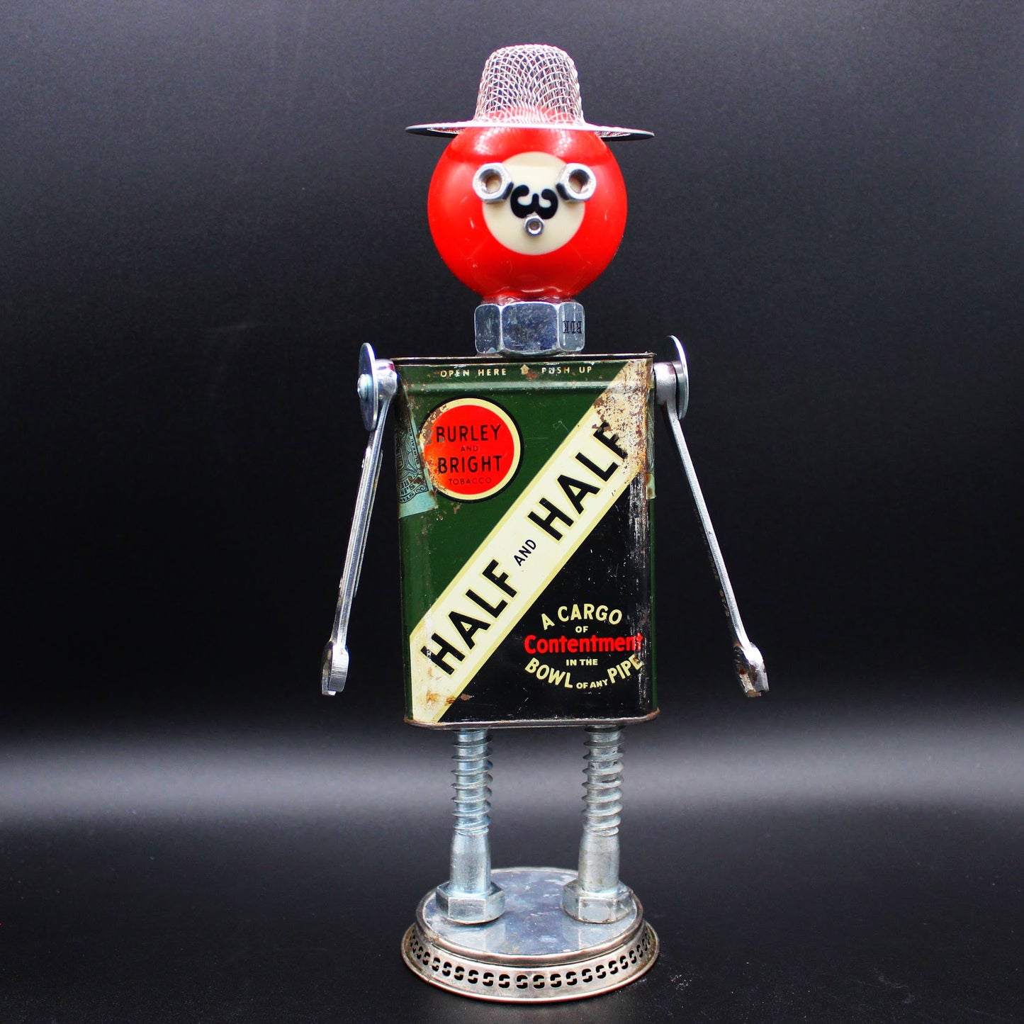 Smokey the Assemblage Art Robot! Junk Robot with a Mustache!