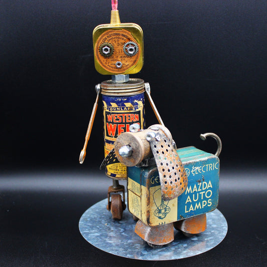 Dunlap the Robot with His Dog Lampy! Assemblage Art Robot! Junk Robot!