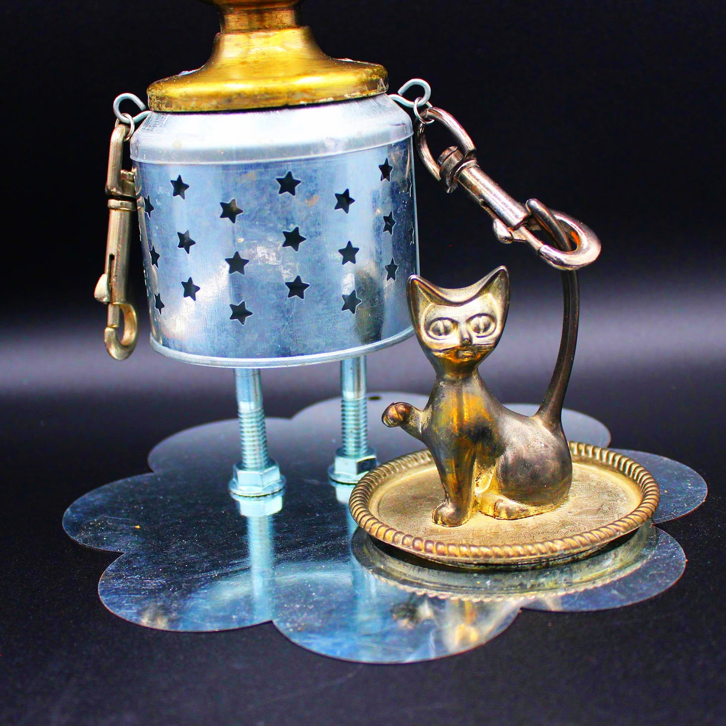 Doora the Robot and Her Kitty! Junk Robot! Assemblage Art Figure.