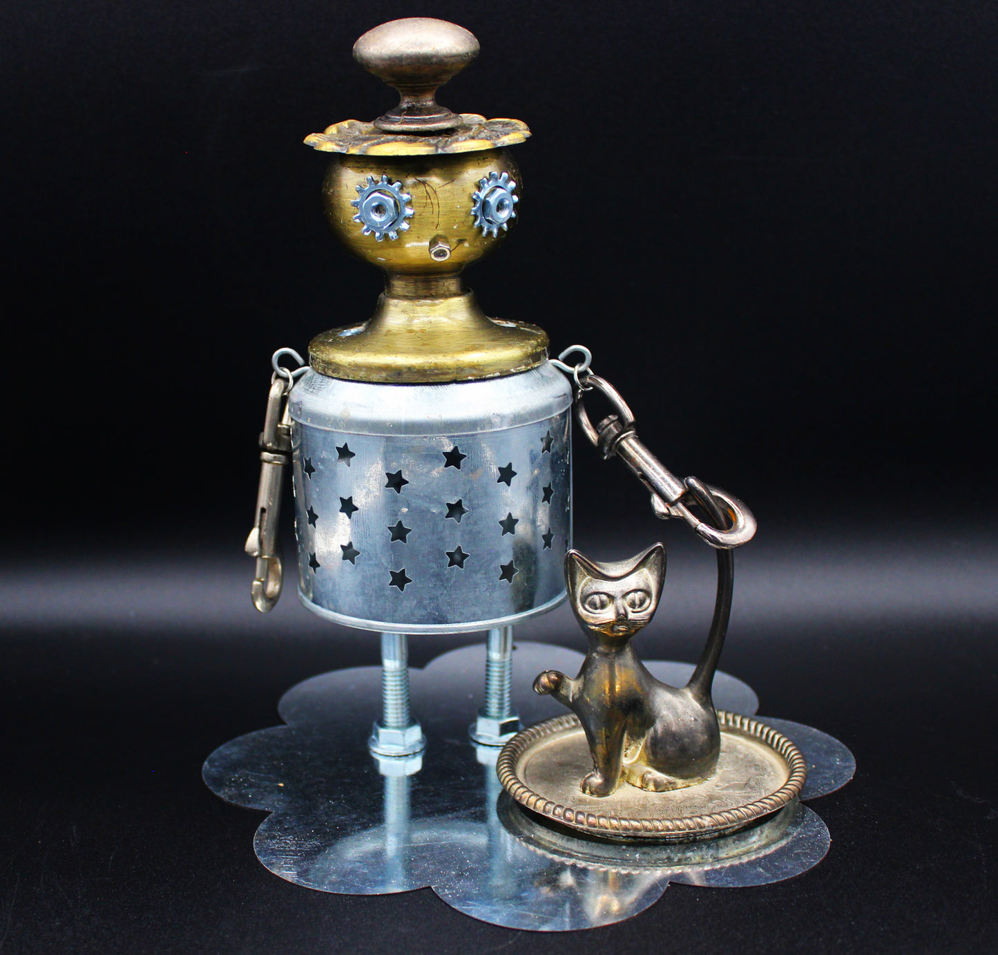 Doora the Robot and Her Kitty! Junk Robot! Assemblage Art Figure.