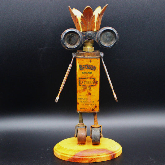 Peaky the Vintage Junk Robot!  Assemblage Art made from a Vintage Tin and Antique Binoculars!