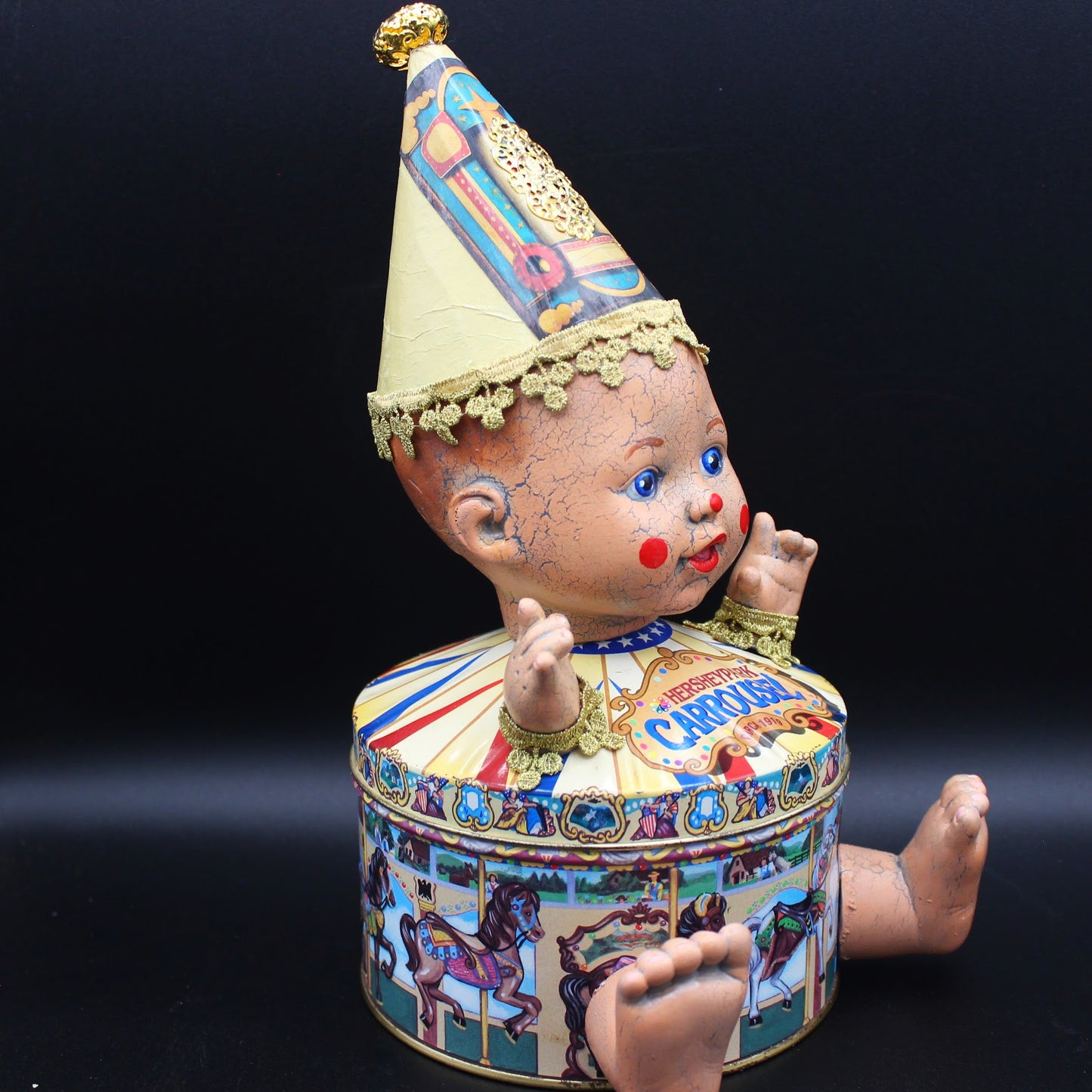 Altered Art Doll!  Mixed Media Clown Doll Made from a Vintage Tin!