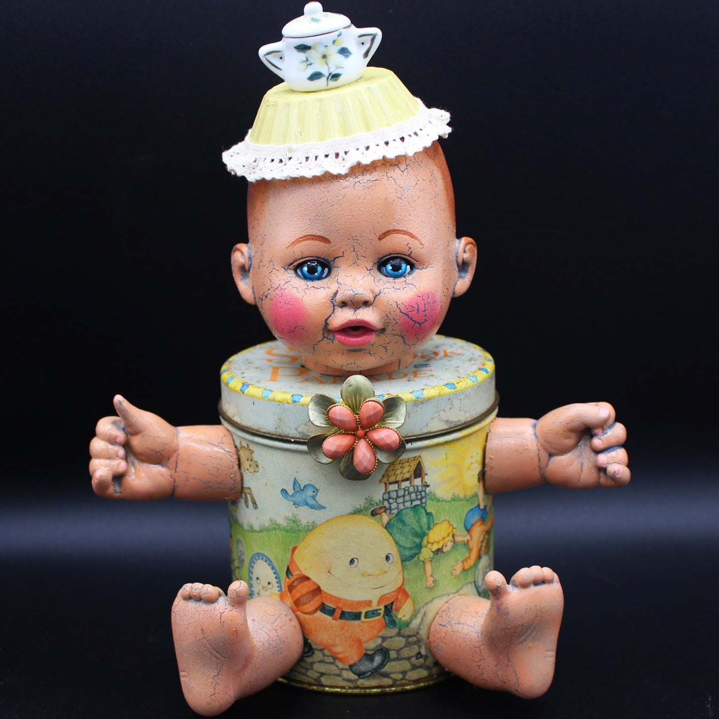 Altered Art Doll!  Mixed Media Baby Doll Made from a Vintage Tin!