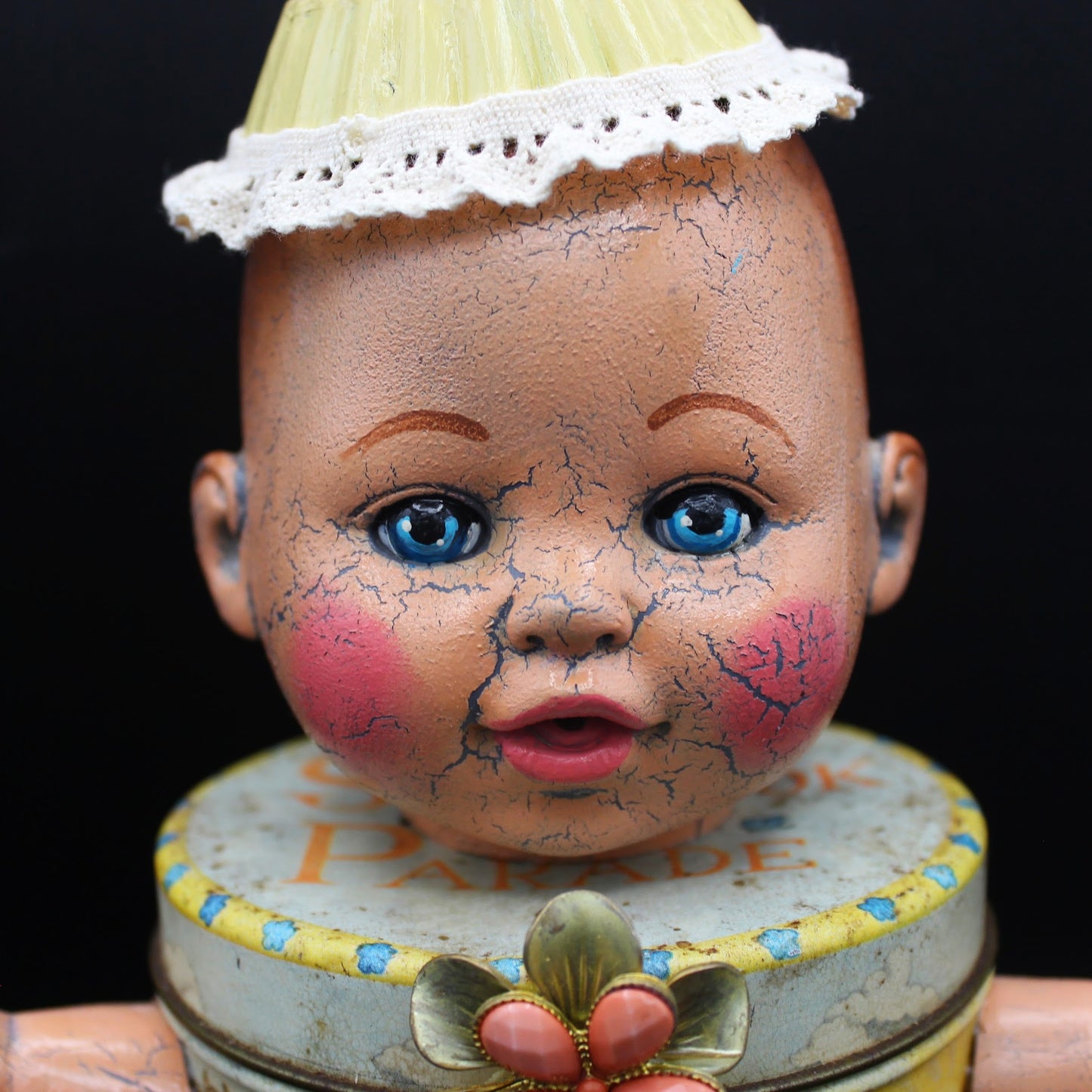 Altered Art Doll!  Mixed Media Baby Doll Made from a Vintage Tin!