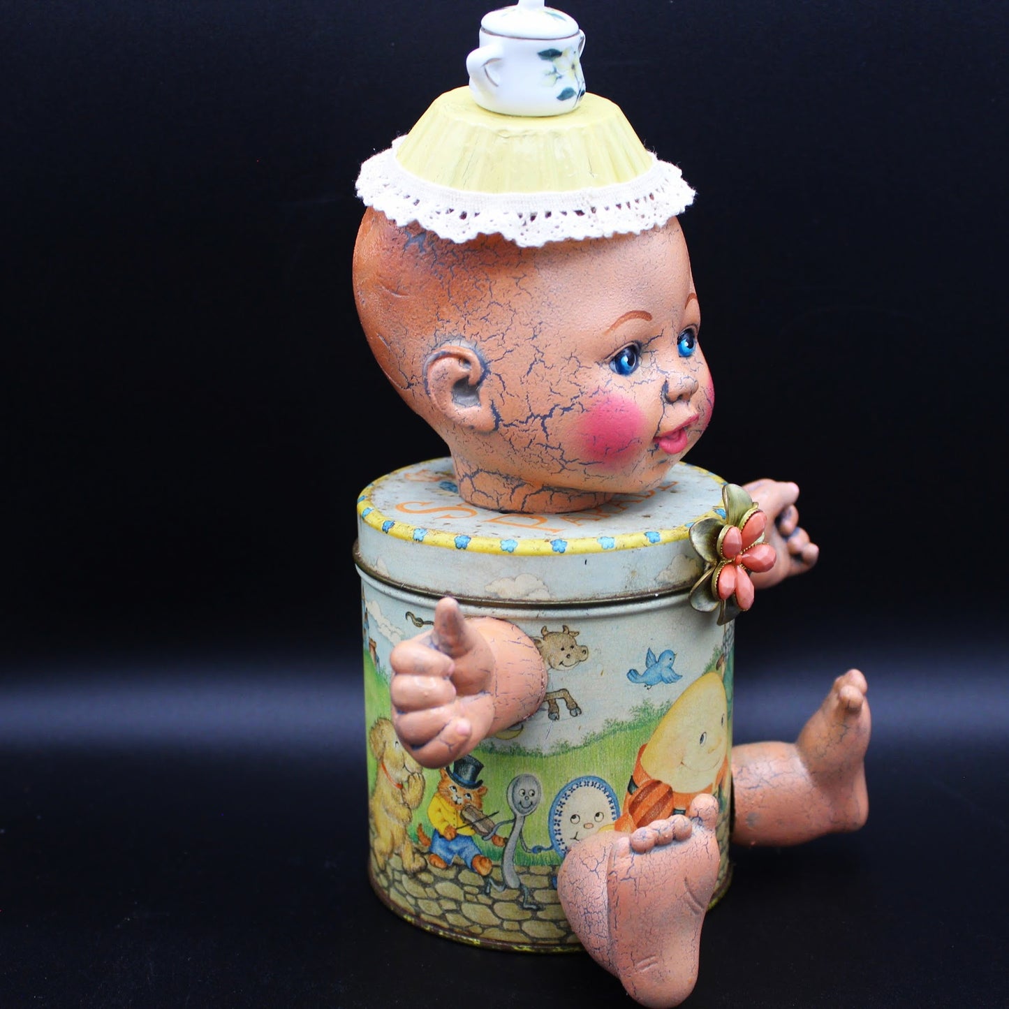 Altered Art Doll!  Mixed Media Baby Doll Made from a Vintage Tin!