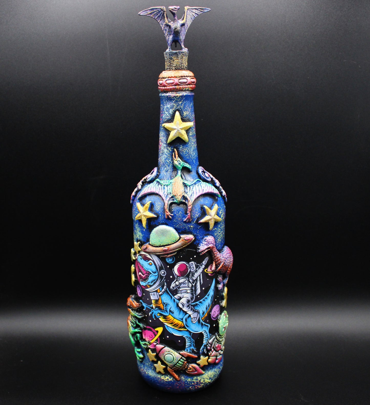 Unique Dinosaur Outerspace Altered Art Bottle!