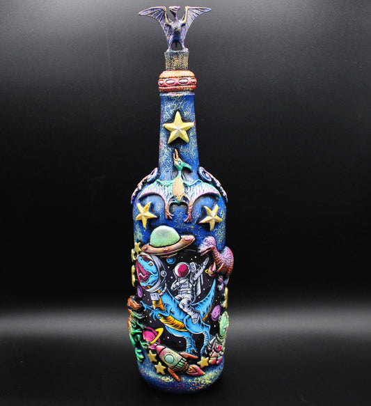 Unique Dinosaur Outerspace Altered Art Bottle!