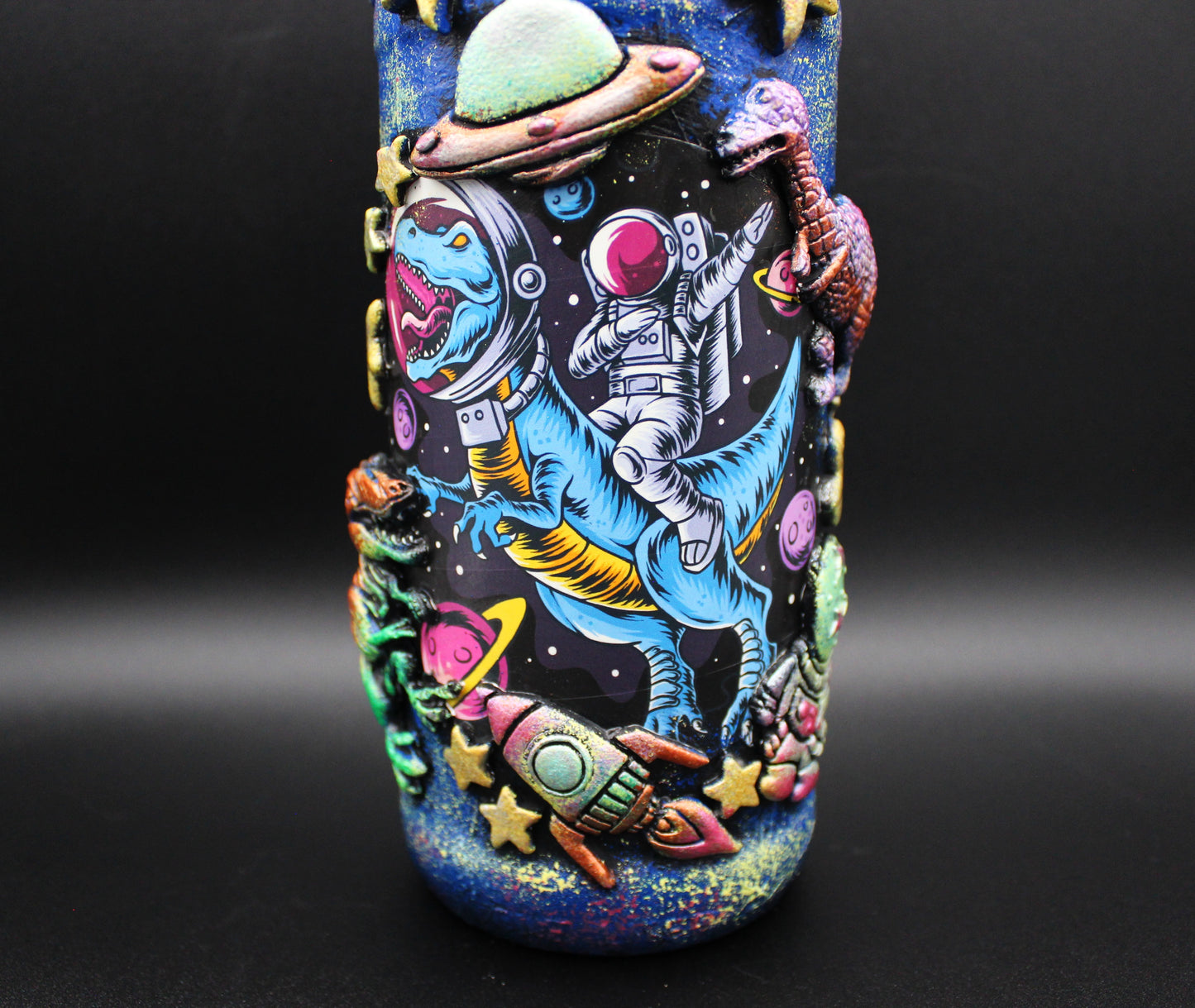 Unique Dinosaur Outerspace Altered Art Bottle!