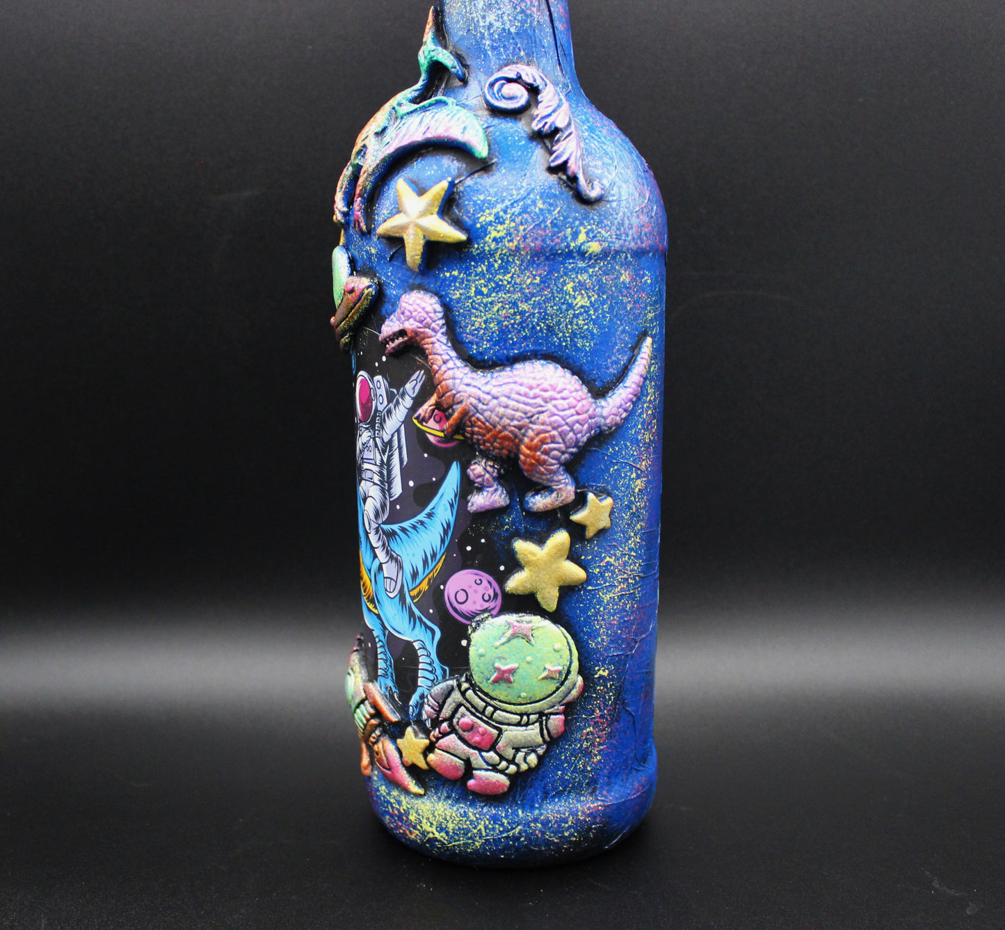 Unique Dinosaur Outerspace Altered Art Bottle!