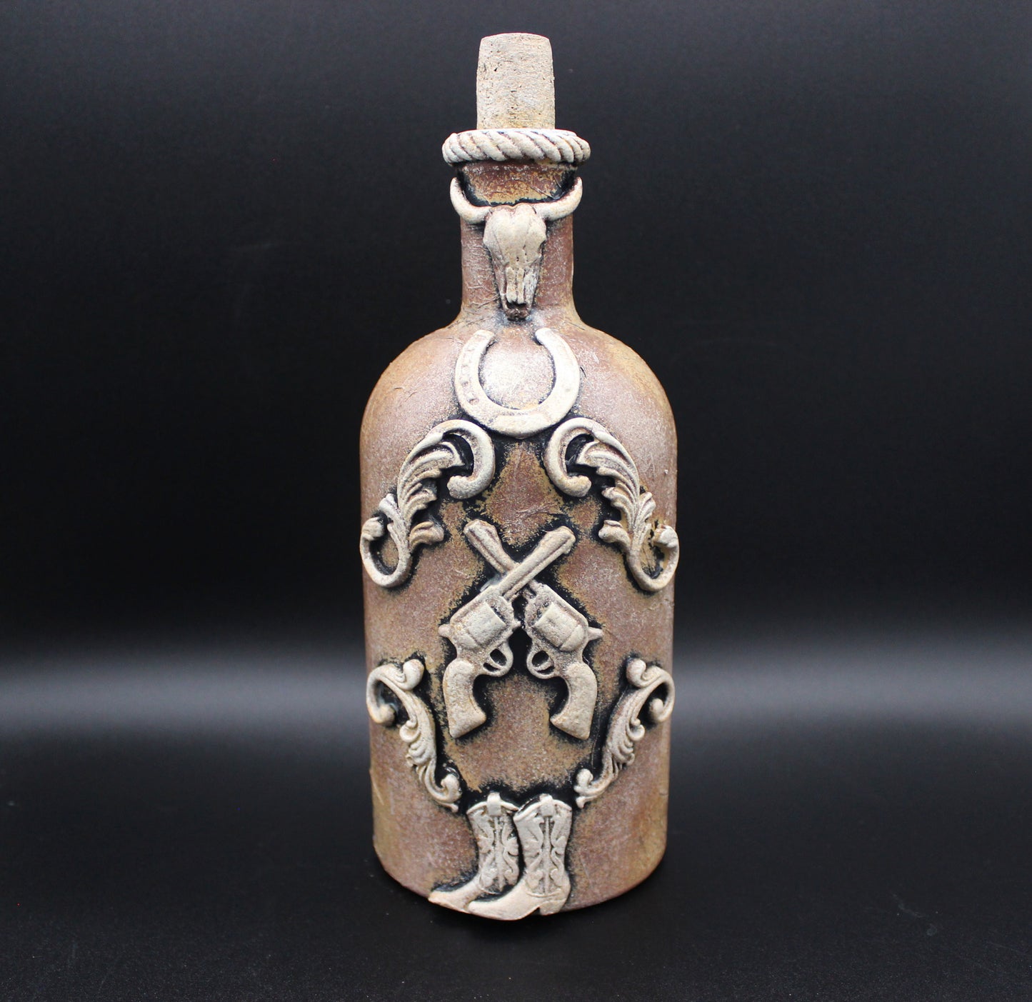 Cute Altered Art Western Bottle! Decoration with Guns! Cowboy Decor.