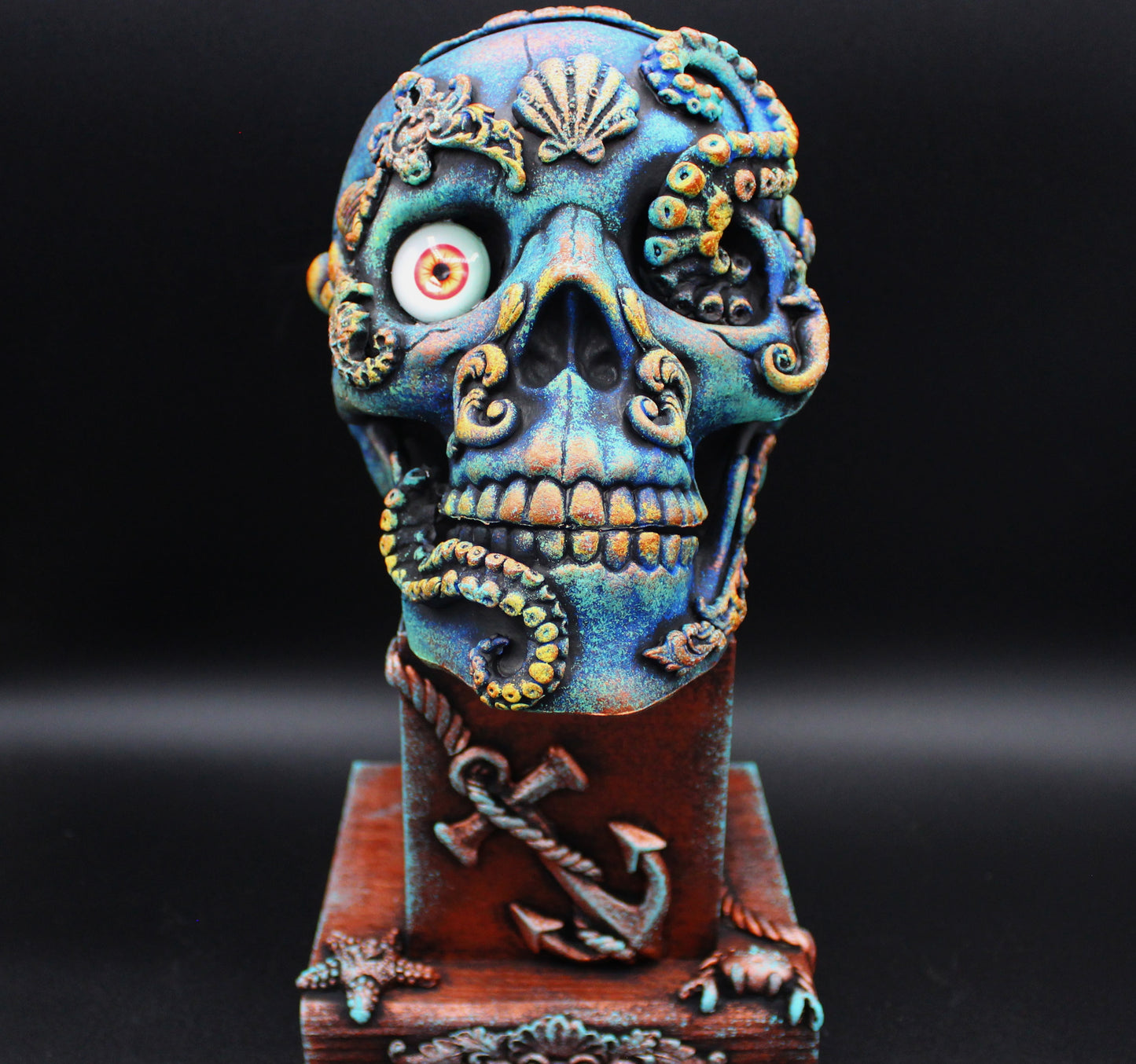 Large Skull Decoration!  Sea Themed, Nautical Tabletop Skull Decor! Sugar Skull, Day of the Dead.