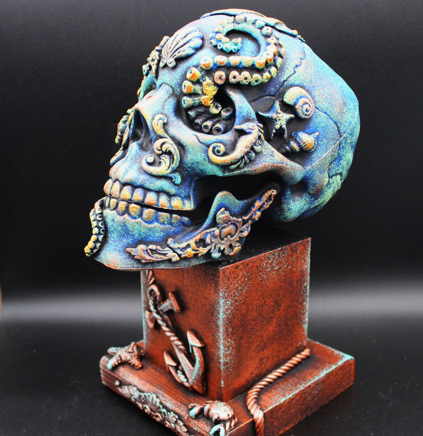 Large Skull Decoration!  Sea Themed, Nautical Tabletop Skull Decor! Sugar Skull, Day of the Dead.