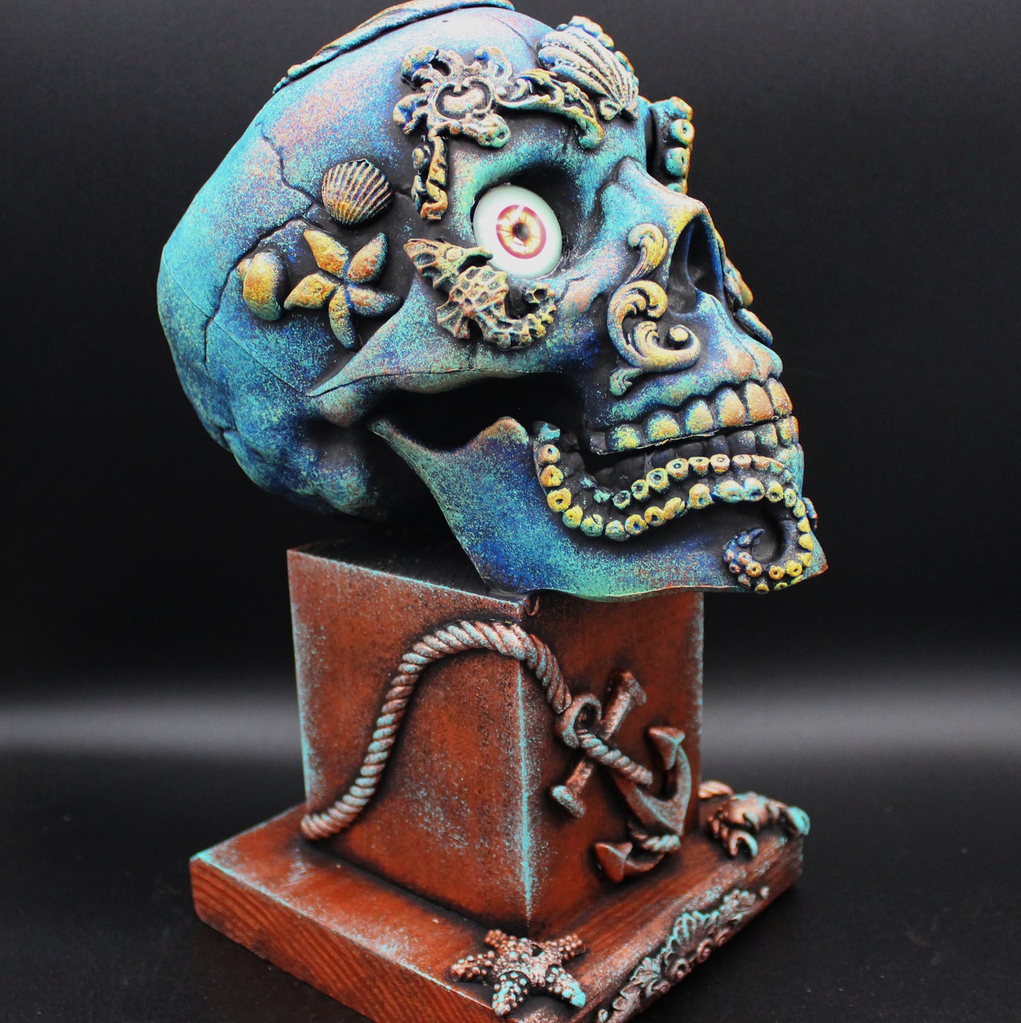 Large Skull Decoration!  Sea Themed, Nautical Tabletop Skull Decor! Sugar Skull, Day of the Dead.