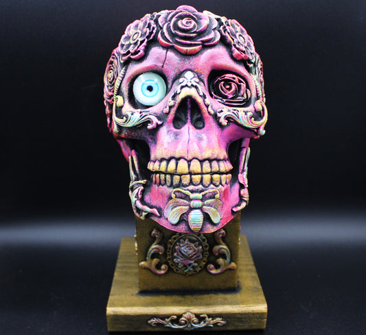 Colorful Gothic Flower Skull Tabletop Decoration! Sugar Skull, Day of the Dead Decor!