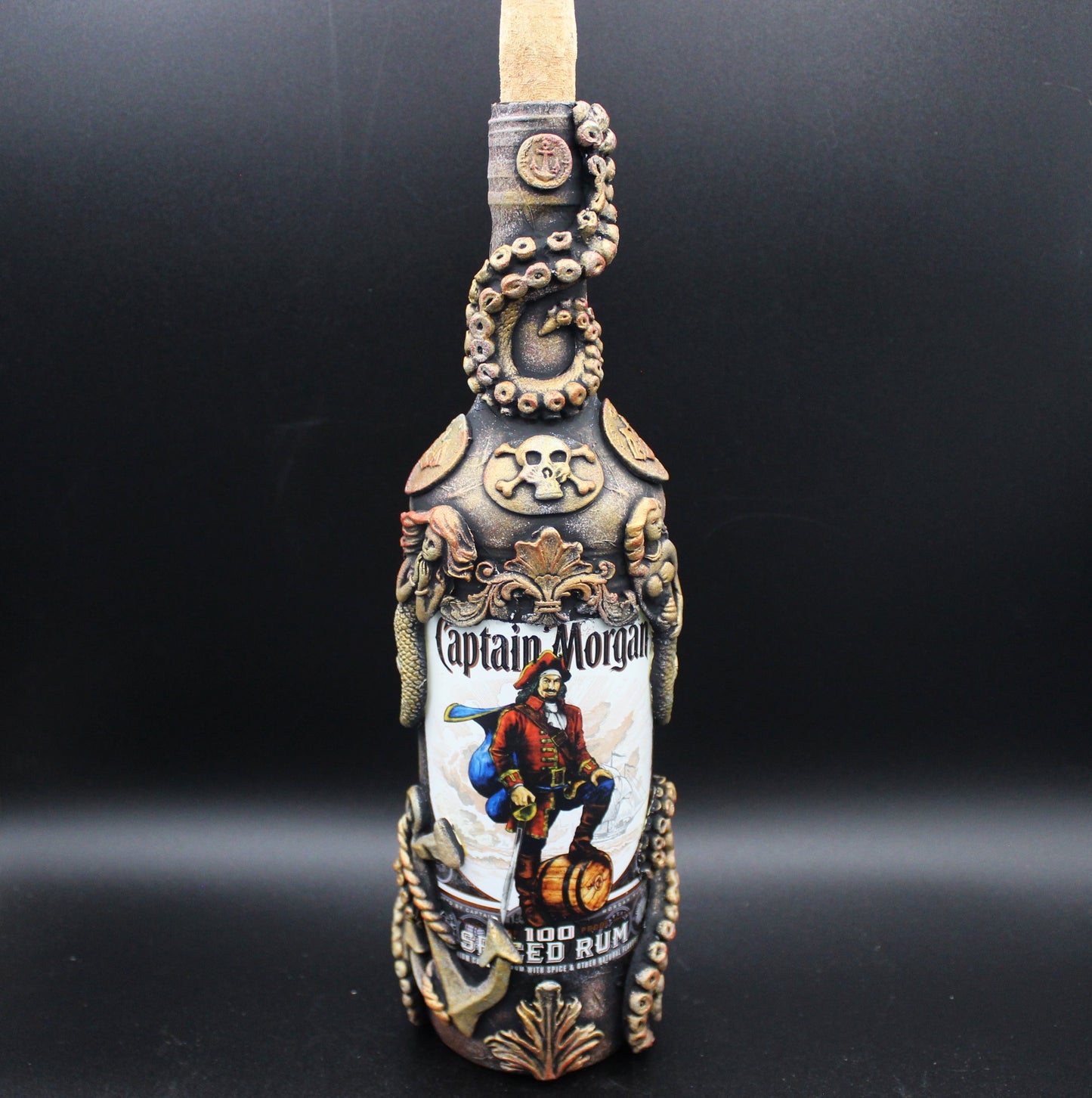 Pirate Rum Mixed Media Art Bottle! Nautical Octopus Decoration!