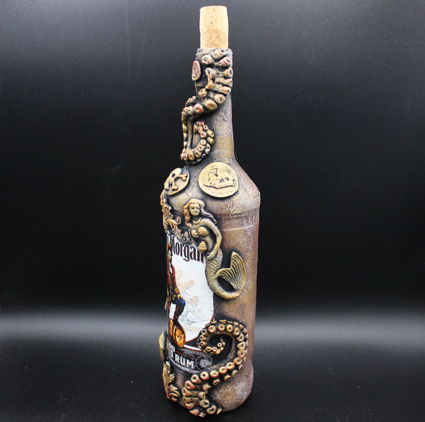 Pirate Rum Mixed Media Art Bottle! Nautical Octopus Decoration!