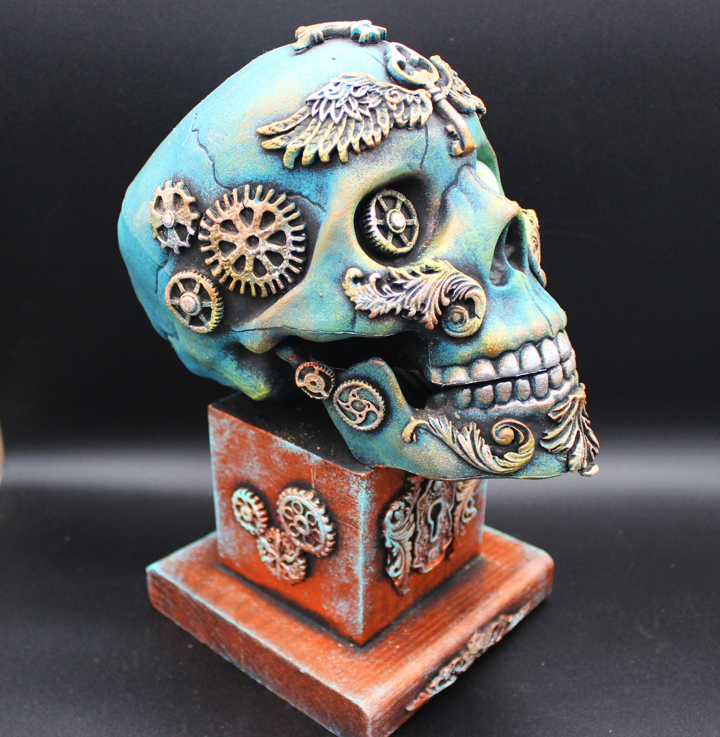 Steampunk Life-size Skull Tabletop Decoration! Mixed Media Gothic Decor!