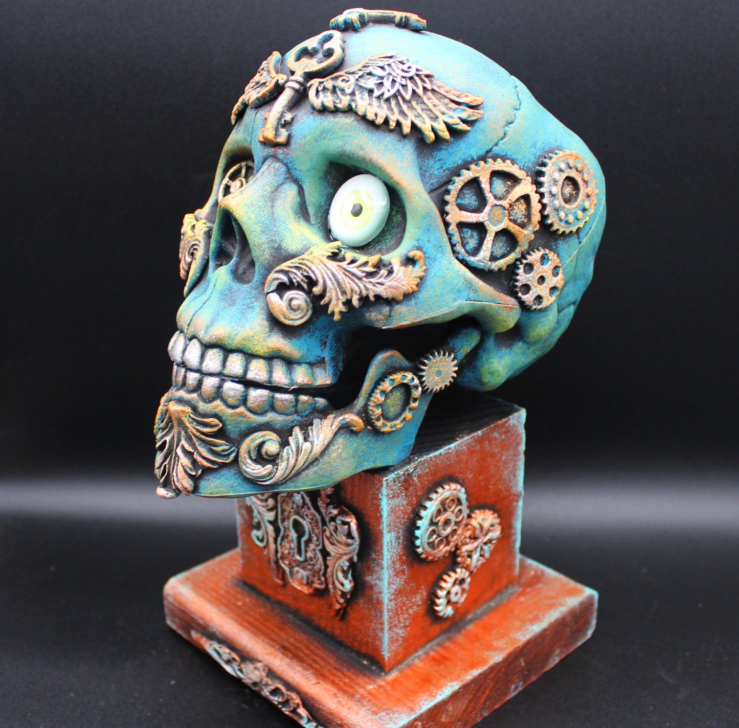 Steampunk Life-size Skull Tabletop Decoration! Mixed Media Gothic Decor!