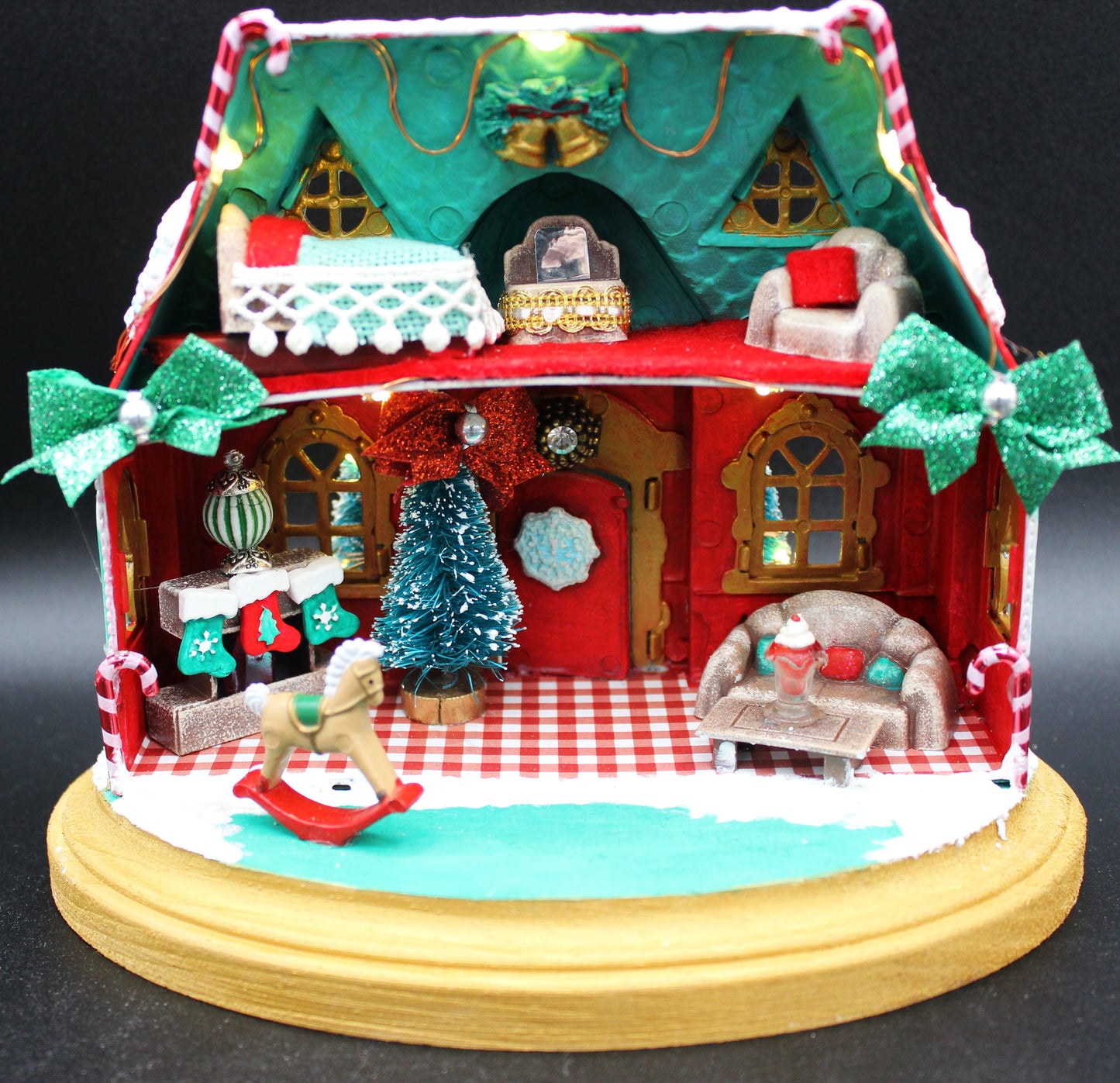 Adorable Lighted Furnished Miniature Christmas Dollhouse!