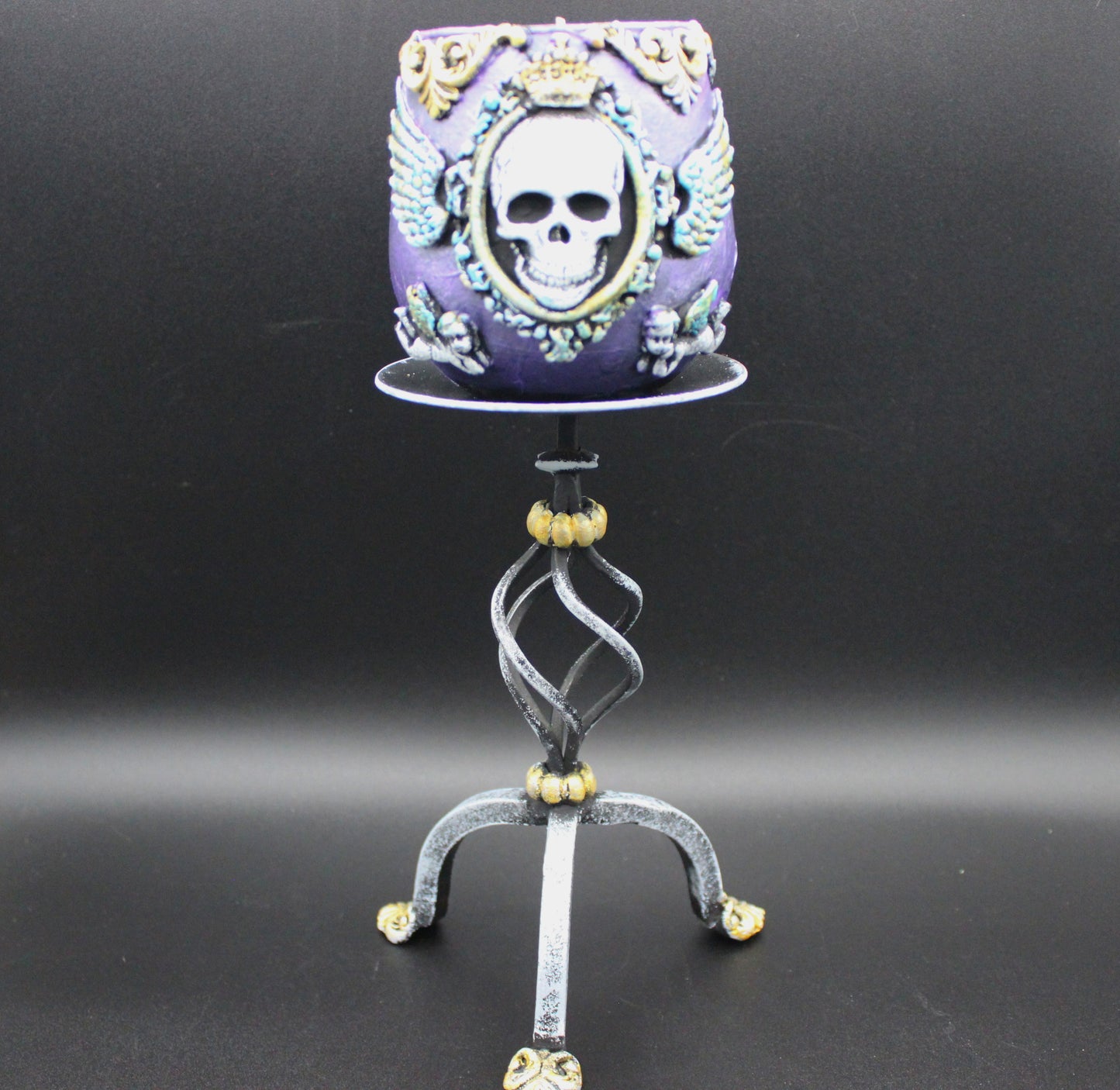 Gothic Skull Candle Holder! Mixed Media Halloween Candle!