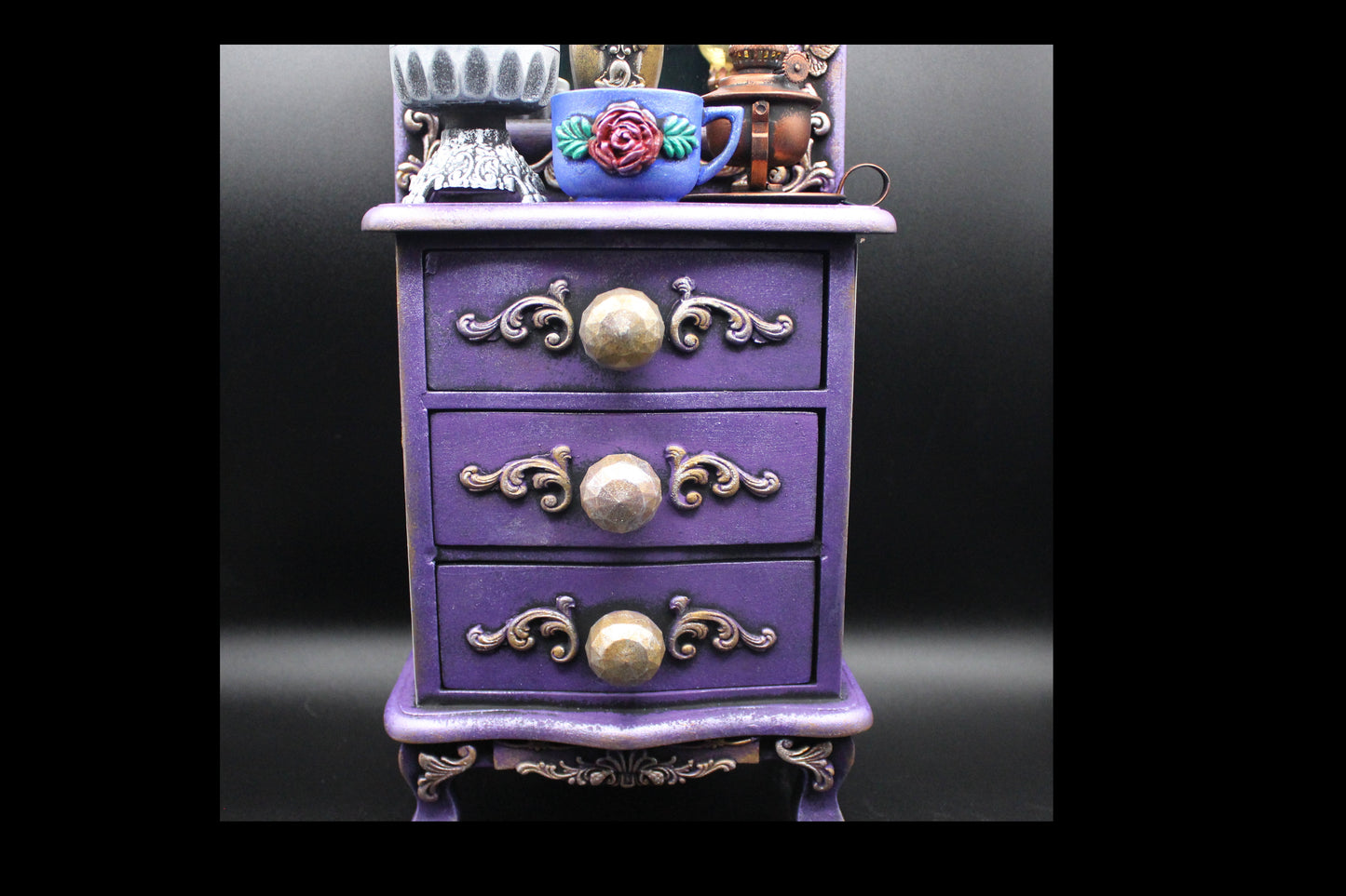 Gorgeous Large Chest Jewelry Box! Purple Gothic Wooden Box!