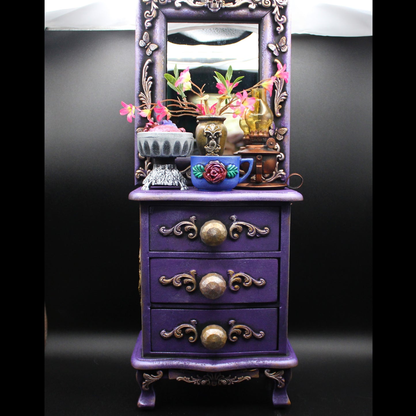 Gorgeous Large Chest Jewelry Box! Purple Gothic Wooden Box!