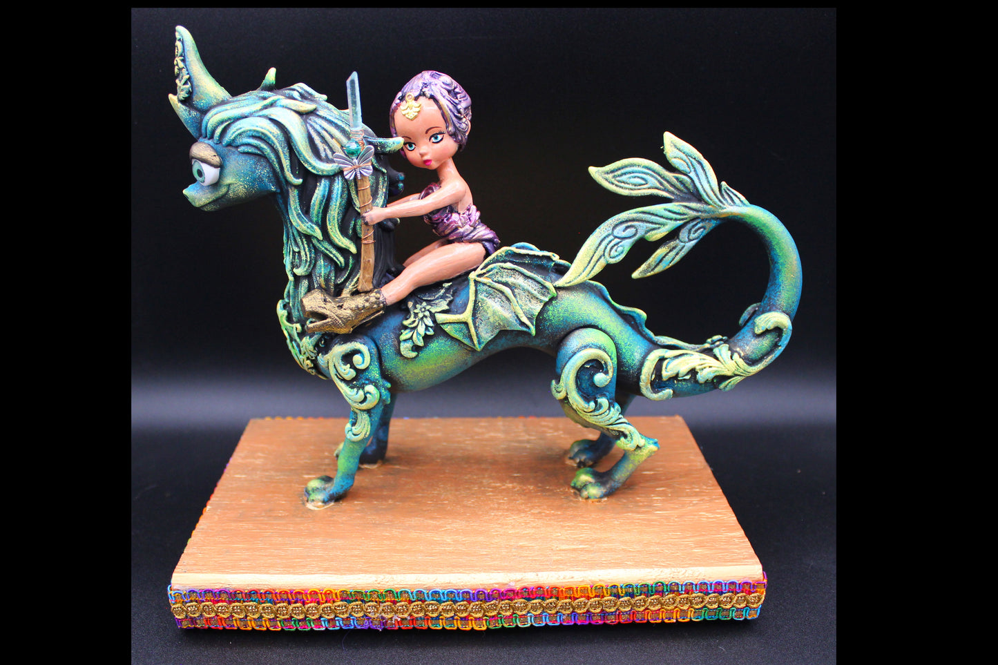 Dragon with Rider! Mixed Media, Assemblage Art Table Decor!