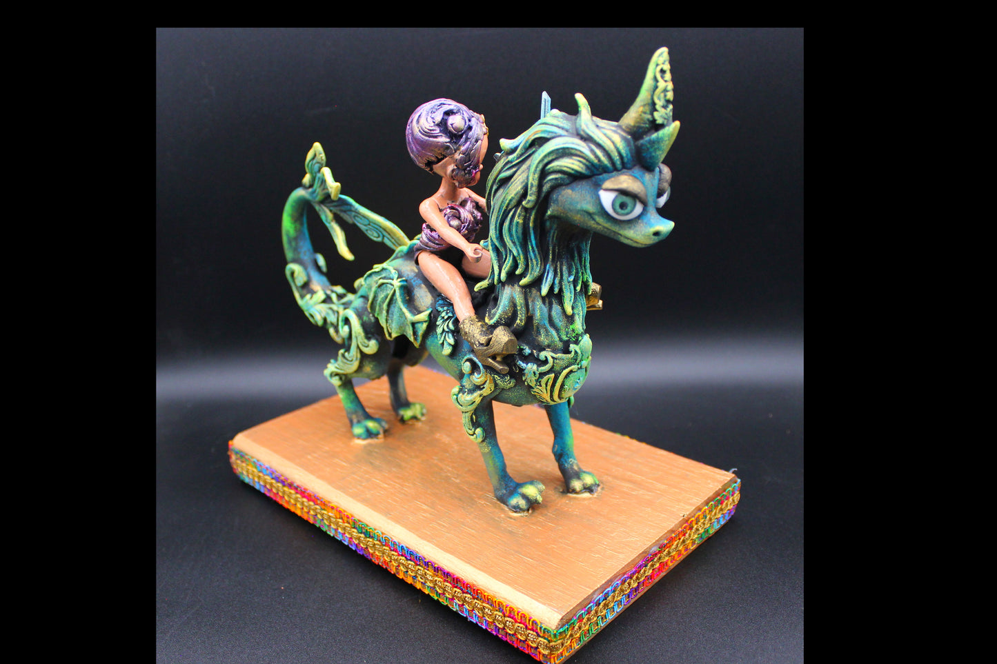 Dragon with Rider! Mixed Media, Assemblage Art Table Decor!