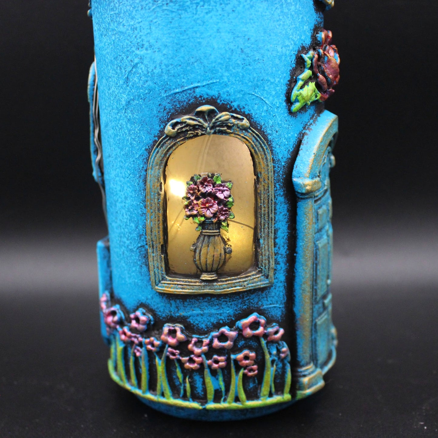 Lovely Blue Flower House Lighted Bottle!