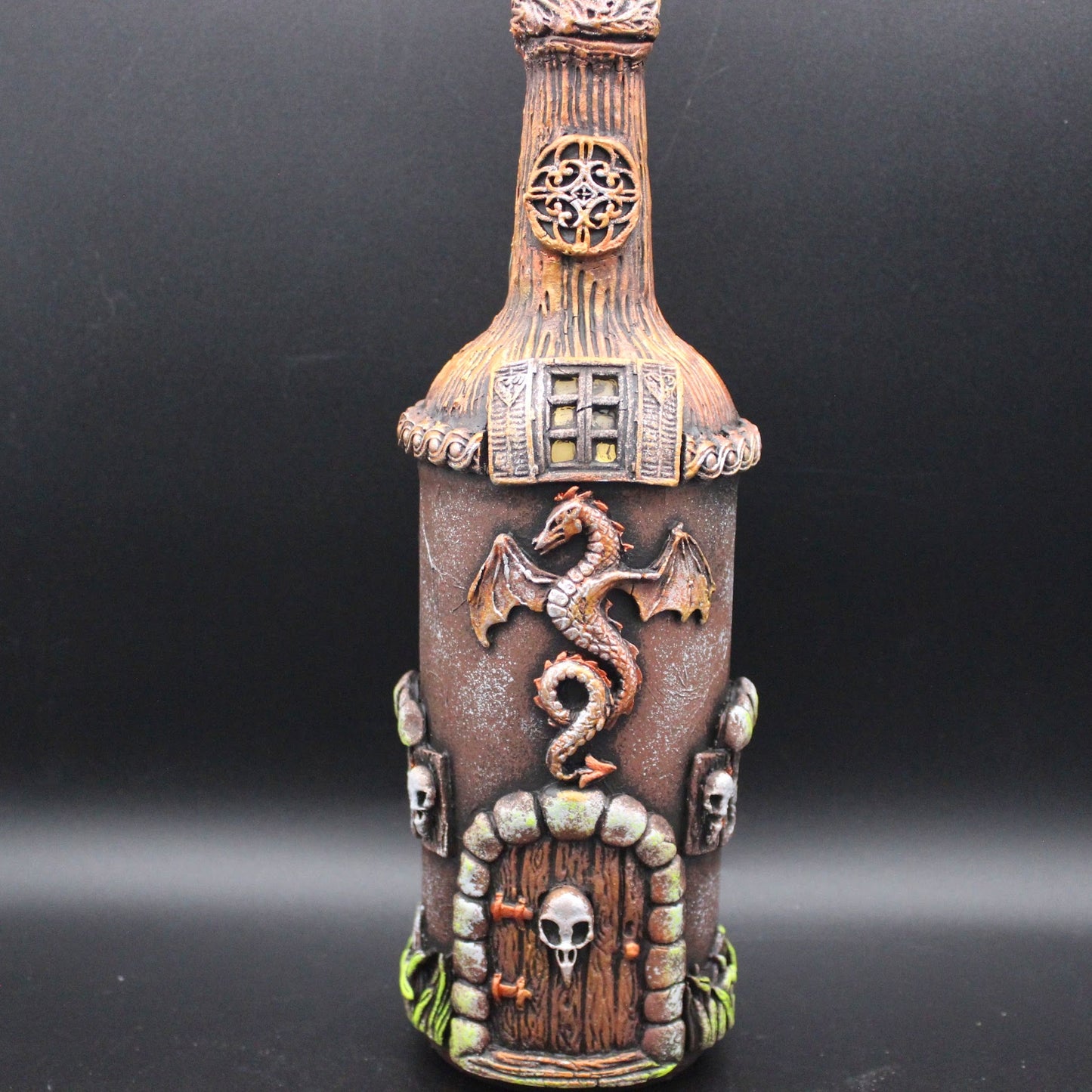 Dragon's Lair Lighted Bottle Fairy House!