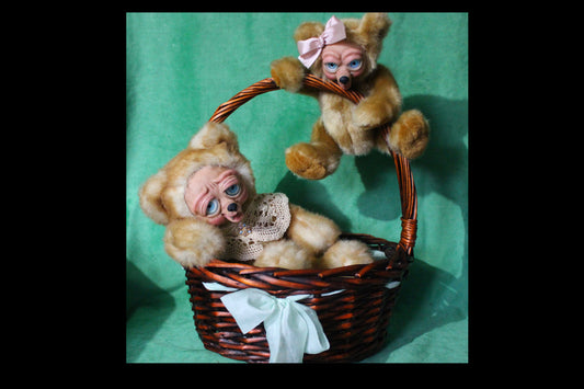 Adorable Large Mommy and Baby Bear in a Basket!  Art Dolls!