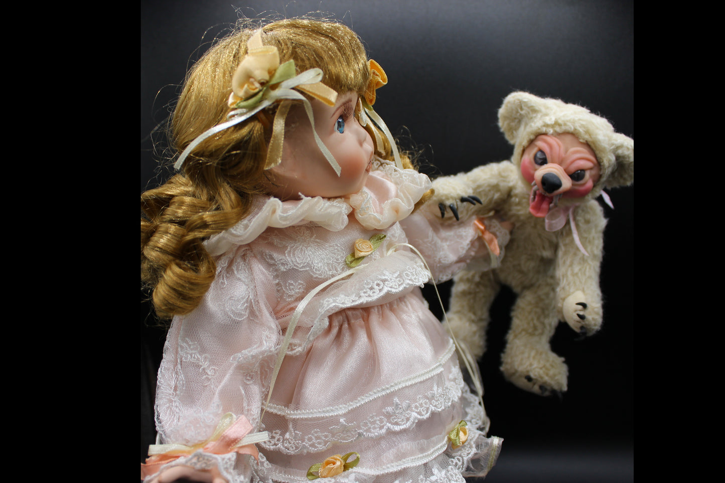 Scared Little Girl with Mean Teddy Bear! Doll with Scary Bear!