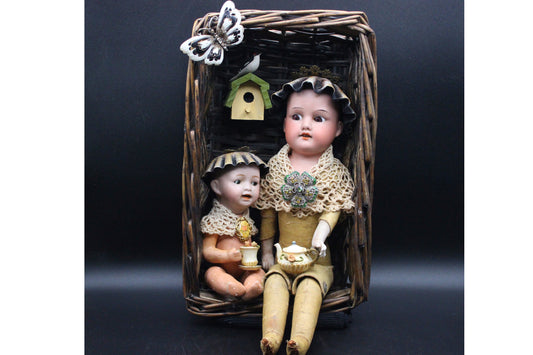 Antique Doll Vignette! Vintage Doll Wall Art Decoration Diorama Shadow Box!